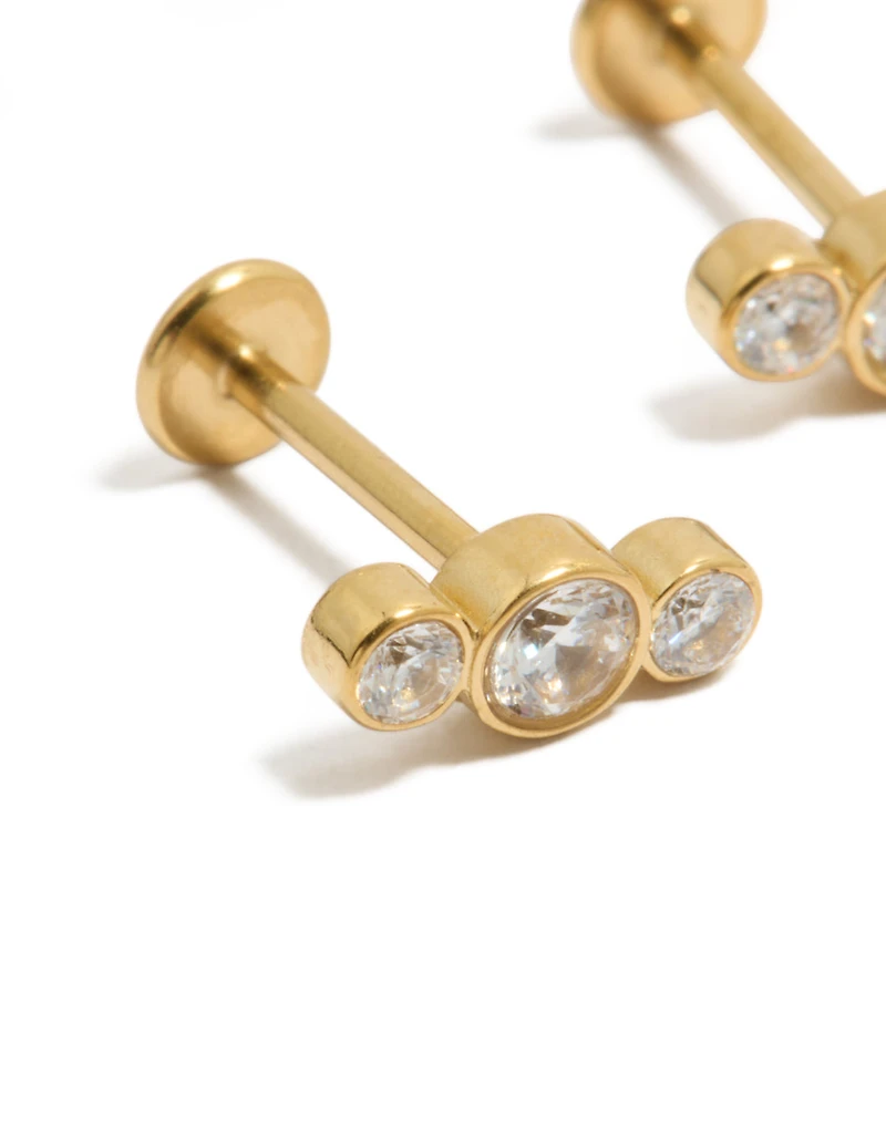 Waterproof Gold Plated Stainless Steel Graduating Bezel Cubic Zirconia Flat Back Studs