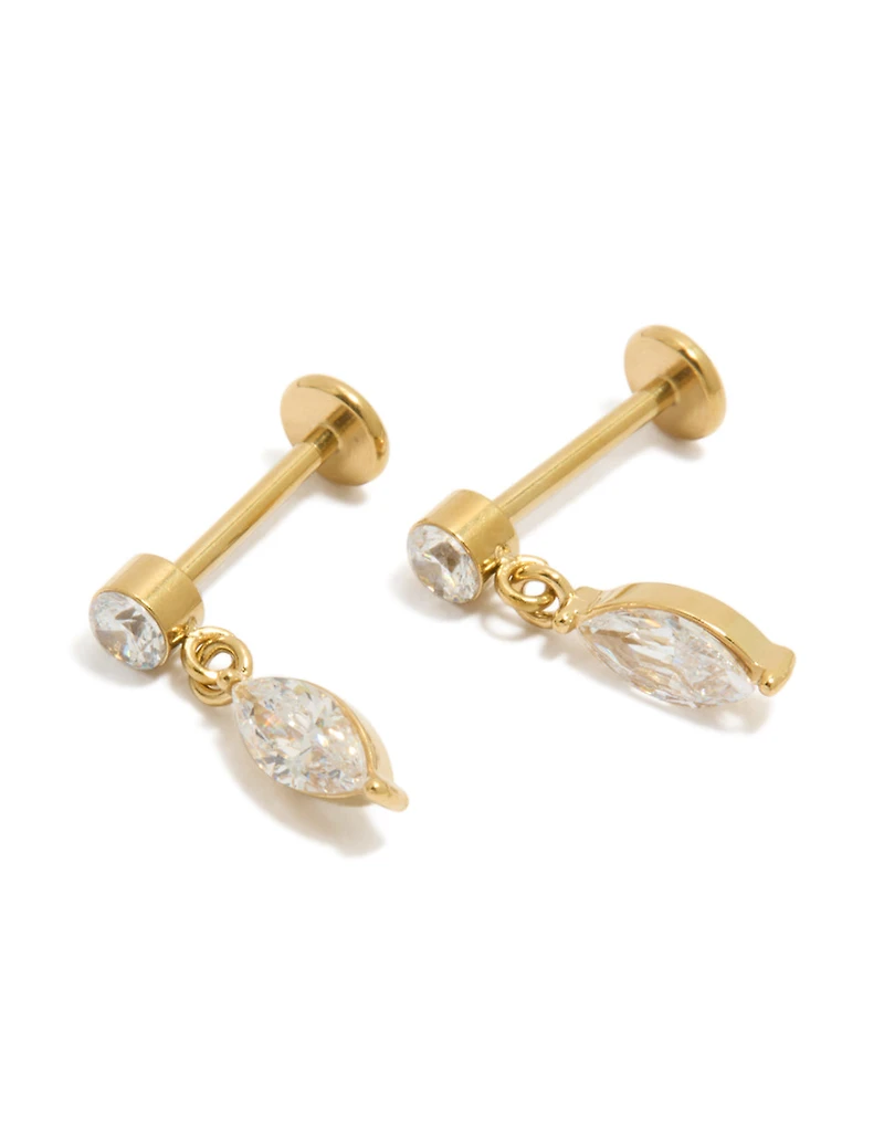Waterproof Gold Plated Stainless Steel Marquise Drop Flat Back Studs