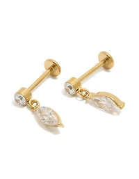 Waterproof Gold Plated Stainless Steel Marquise Drop Flat Back Studs