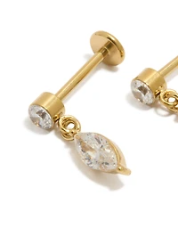Waterproof Gold Plated Stainless Steel Marquise Drop Flat Back Studs