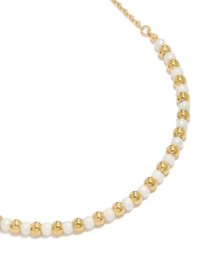 Waterproof Gold Plated Stainless Steel & Pearl Alternating Beaded Necklace