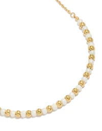 Waterproof Gold Plated Stainless Steel & Pearl Alternating Beaded Necklace