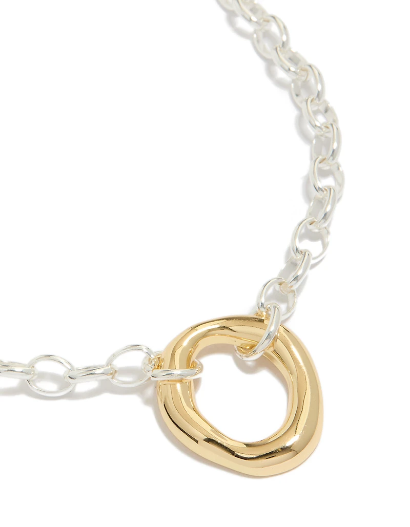 Collier pendentif rond organique en acier inoxydable plaqué métal mixte étanche