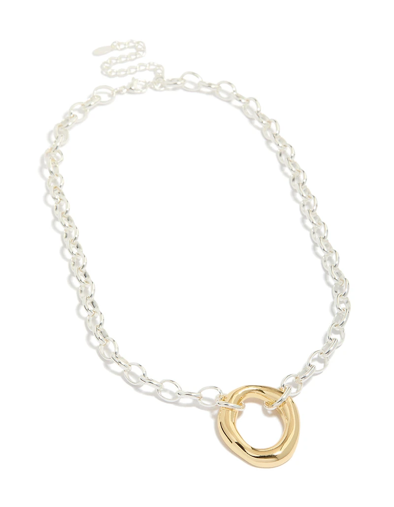 Waterproof Mixed Metal Plated  Stainless Steel Organic Round Pendant Necklace
