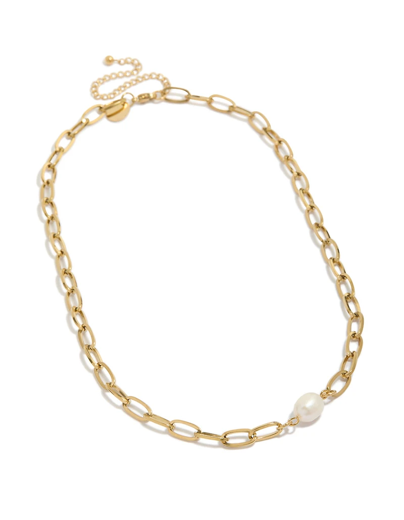 Collier en acier inoxydable plaqué or étanche avec trombone et perle centrale