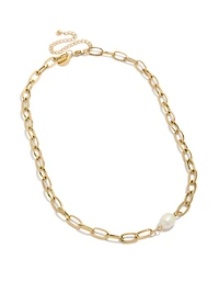 Collier en acier inoxydable plaqué or étanche avec trombone et perle centrale