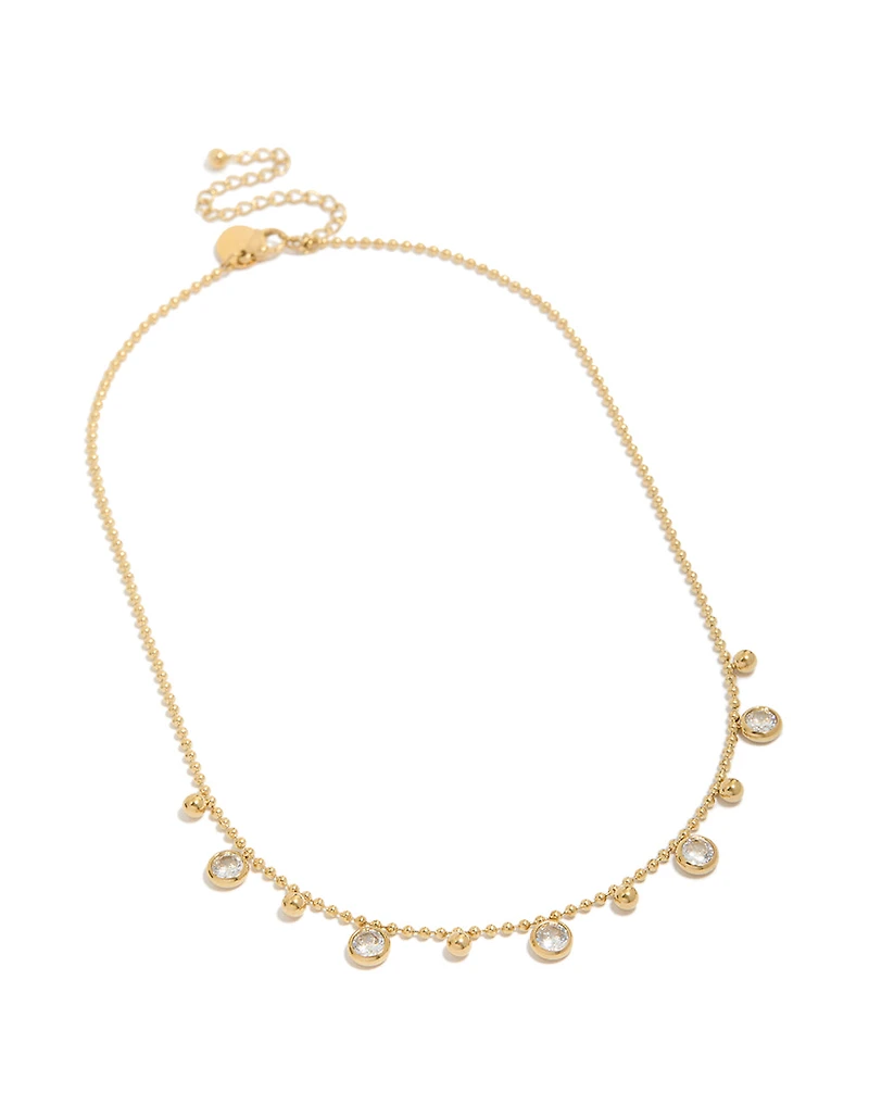 Collier en acier inoxydable plaqué or étanche avec zircon cubique serti et chaîne à billes