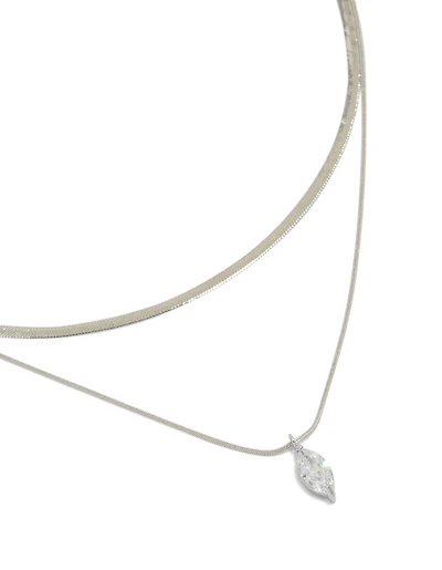Waterproof Stainless Steel Marquise Cubic Zirconia & Snake Chain Necklace