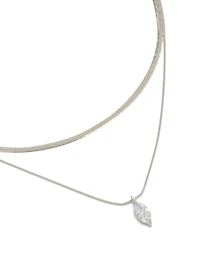 Waterproof Stainless Steel Marquise Cubic Zirconia & Snake Chain Necklace