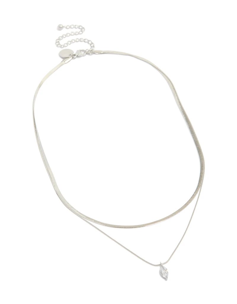 Waterproof Stainless Steel Marquise Cubic Zirconia & Snake Chain Necklace