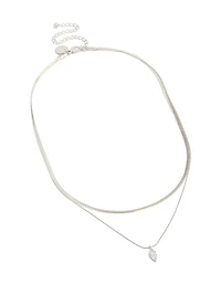 Waterproof Stainless Steel Marquise Cubic Zirconia & Snake Chain Necklace