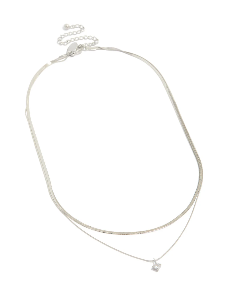 Waterproof Stainless Steel Round Cubic Zirconia & Snake Chain Layered Necklace
