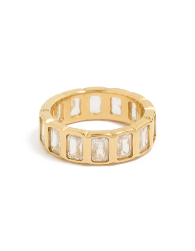 Waterproof Gold Plated Stainless Steel Cubic Zirconia Band Ring