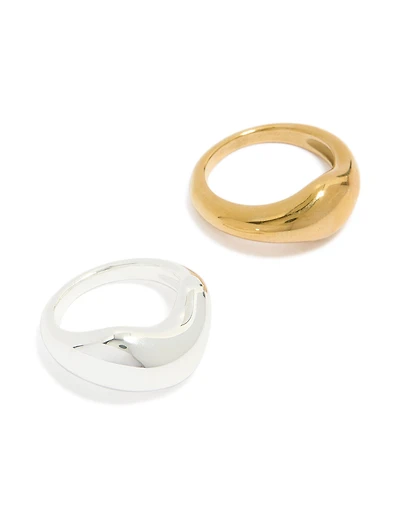Waterproof Gold & Silver Plated Stainless Steel Organic Bubble Rings 2-Pack