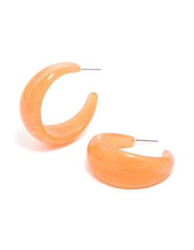 Boucles d'oreilles créoles en acrylique doré et orange