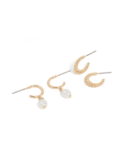 Gold Pearl & Diamante Hoop Earrings 2-Pack