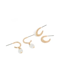 Gold Pearl & Diamante Hoop Earrings 2-Pack