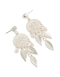 Boucles d'oreilles attrape-rêves en argent et perles diamantées