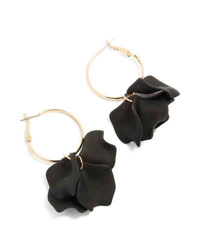 Gold Black Acrylic Petal Drop Hoop Earrings