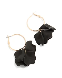 Gold Black Acrylic Petal Drop Hoop Earrings