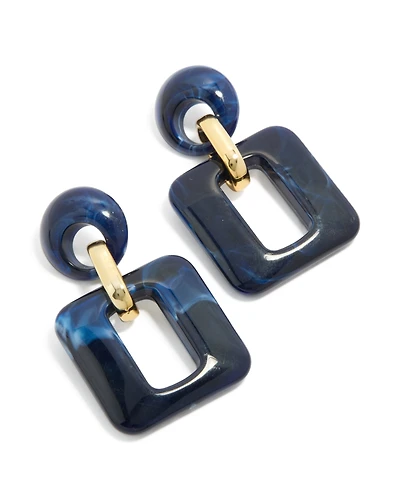 Boucles d'oreilles pendantes rectangulaires en acrylique bleu foncé et or