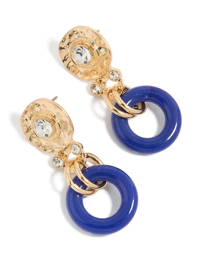 Gold & Dark Blue Acrylic Circle Drop Earrings