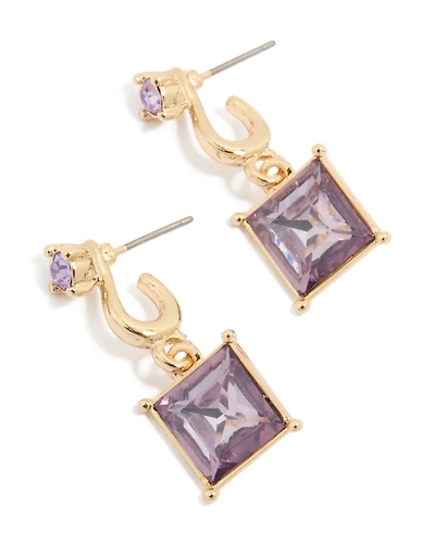 Boucles d'oreilles pendantes carrées dorées et violettes en diamant