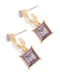Boucles d'oreilles pendantes carrées dorées et violettes en diamant