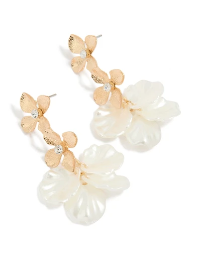 Gold White Flower Petal Drop Earrings