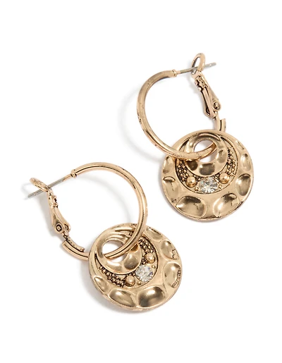 Gold Round Disc Huggie Earrings