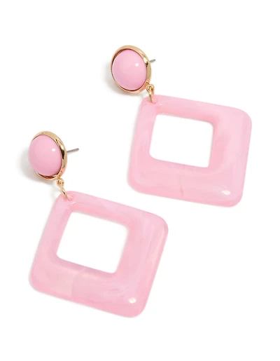 Gold Pink Acrylic Diamond Shaped Drop Earrings