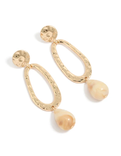 Gold Hollow Round Beaded Drop Earrings