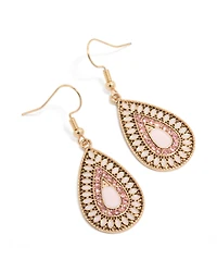 Boucles d'oreilles pendantes en forme de larme, ornées de diamants roses et dorés et ajourées.