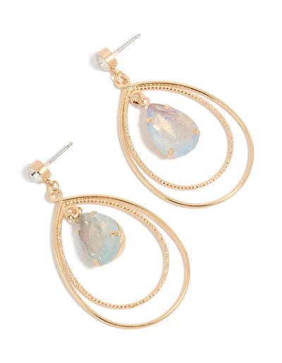 Gold Diamante Teardrop Layered Drop Earrings