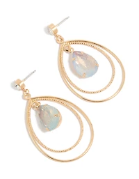 Gold Diamante Teardrop Layered Drop Earrings
