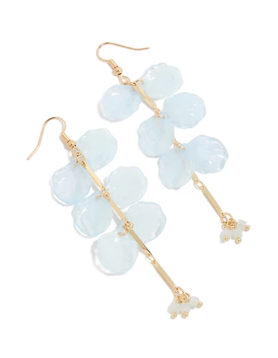 Gold Beaded & Light Blue Petal Drop Earrings