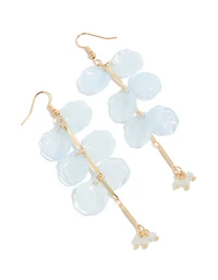 Gold Beaded & Light Blue Petal Drop Earrings