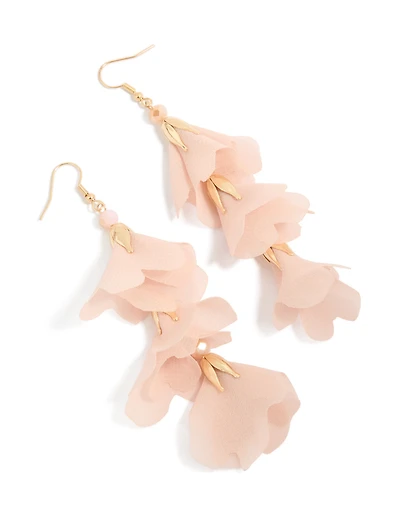 Gold Pink Floral Petal Drop Earrings
