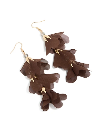 Boucles d'oreilles pendantes à pétales floraux, brun chocolat doré
