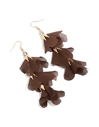 Boucles d'oreilles pendantes à pétales floraux, brun chocolat doré
