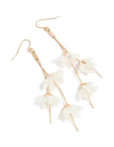 Gold White Daisy Flowers Drop Earrings