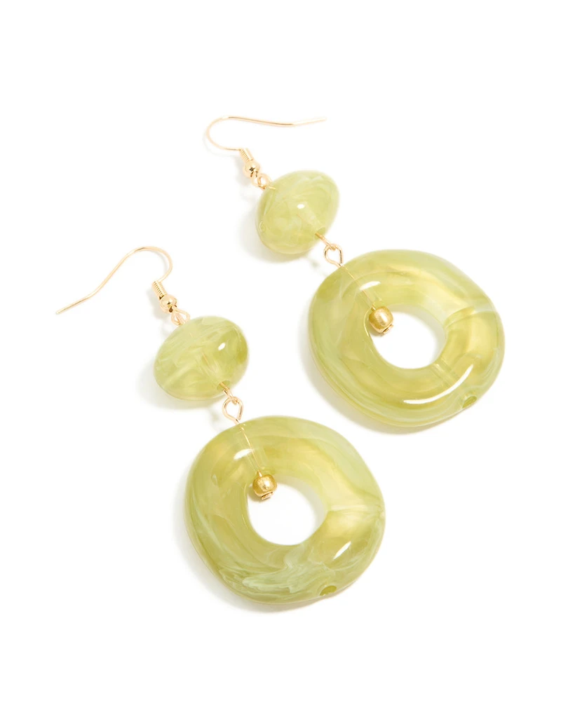 Gold Green Acrylic Circle Drop Earrings