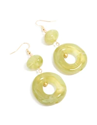 Gold Green Acrylic Circle Drop Earrings