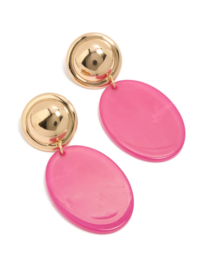 Gold & Pink Acrylic Oval Drop Earrings