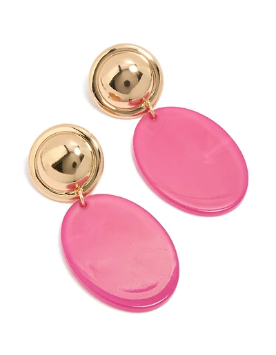 Gold & Pink Acrylic Oval Drop Earrings