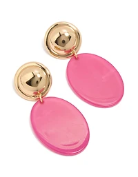 Gold & Pink Acrylic Oval Drop Earrings