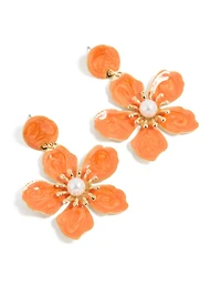 Gold Big Orange Flower Drop Earrings