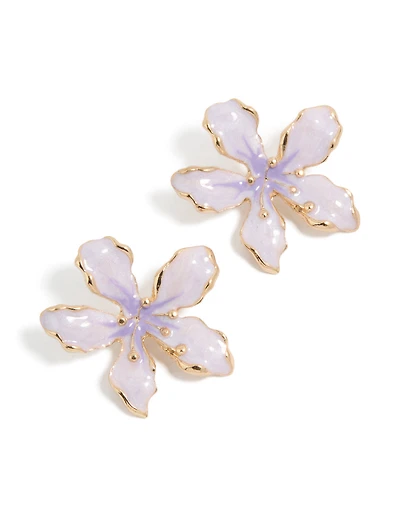 Boucles d'oreilles puces en émail doré et violet en forme de fleur