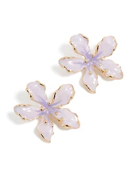 Boucles d'oreilles puces en émail doré et violet en forme de fleur