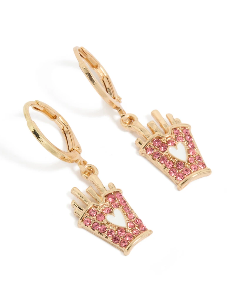Gold Pink Diamante Hot Chips Huggie Earrings